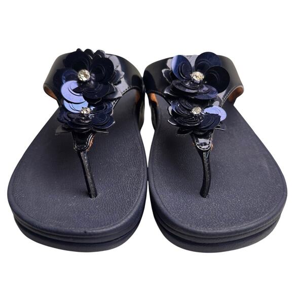 FitFlop Lulu Wildflower Navy Sequin Thong Sandals Shoes Women US Sz 6 Comfort EC - Picture 15 of 16